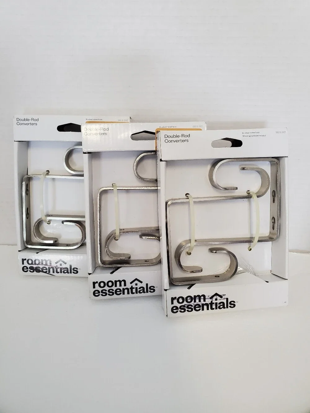Double curtain rod brackets for Ceiling or Wall Set / 3 Pkgs Nickel Target